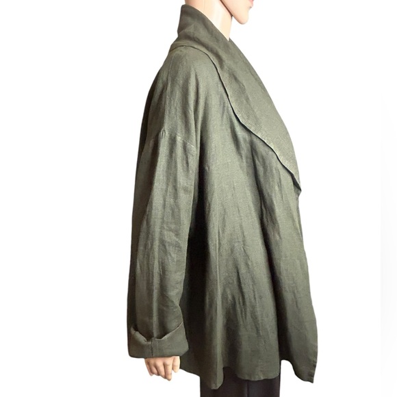 🩷 Bryn Walker Cardigan Jacket Womens S Linen Olive Open Blazer Lagenlook Pocket - Picture 8 of 12